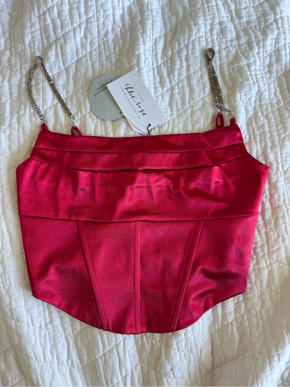 Red Satin Corset Top with Rhinestone Straps